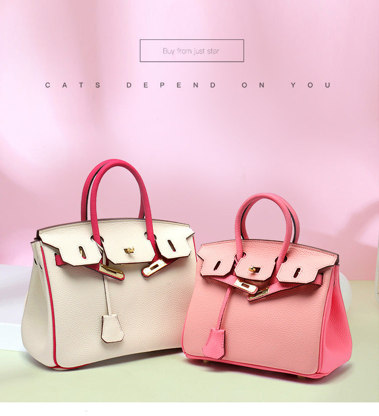 Top Grain Leather Inspired Birk Bag Bi Color Handbag Woman