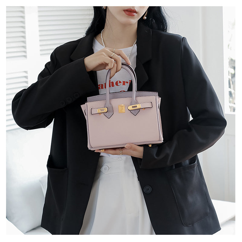 Top Grain Leather Inspired Birk Bag Pink Bi Color Handbag Woman