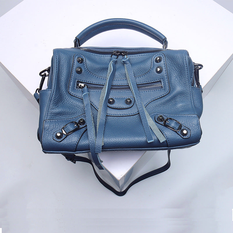 Top Grain Leather Zipper Bag Ladies Handbag Soft Leather Shoulder Bag