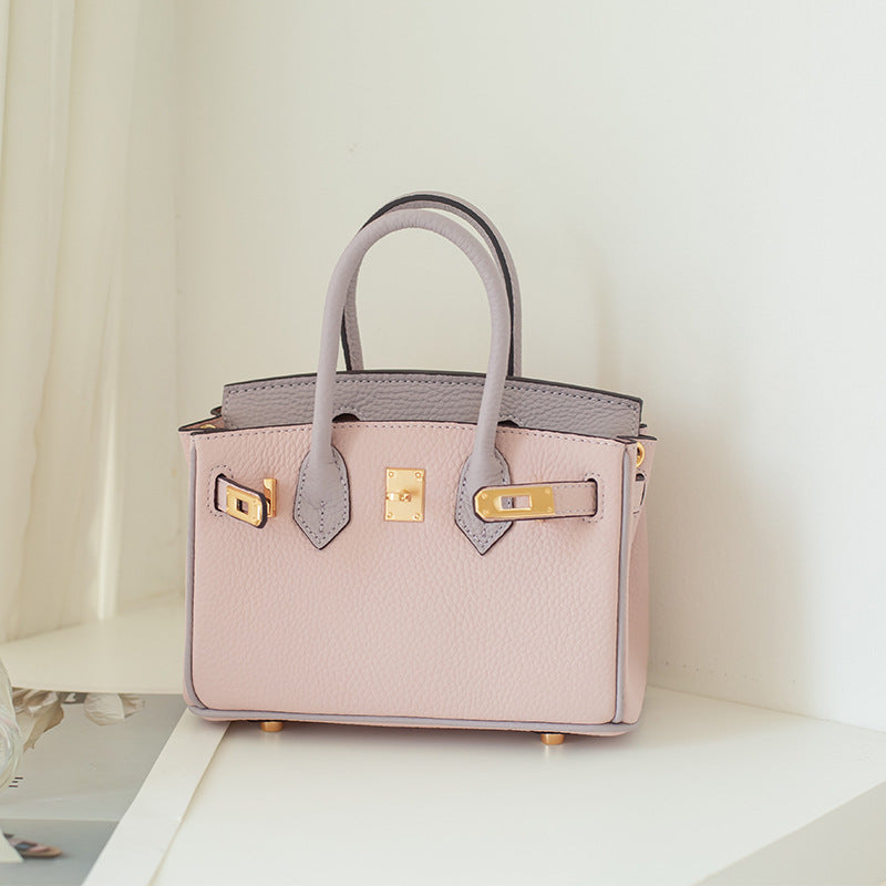 Top Grain Leather Inspired Birk Bag Pink Bi Color Handbag Woman
