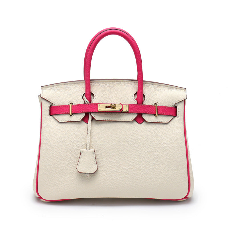 Top Grain Leather Inspired Birk Bag Bi Color Handbag Woman