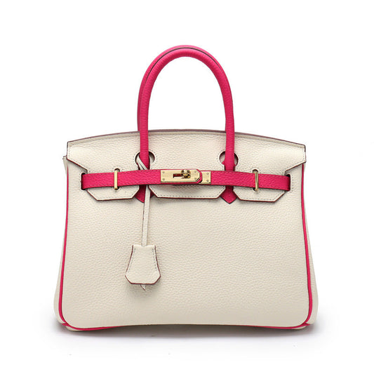 Top Grain Leather Inspired Birk Bag Bi Color Handbag Woman