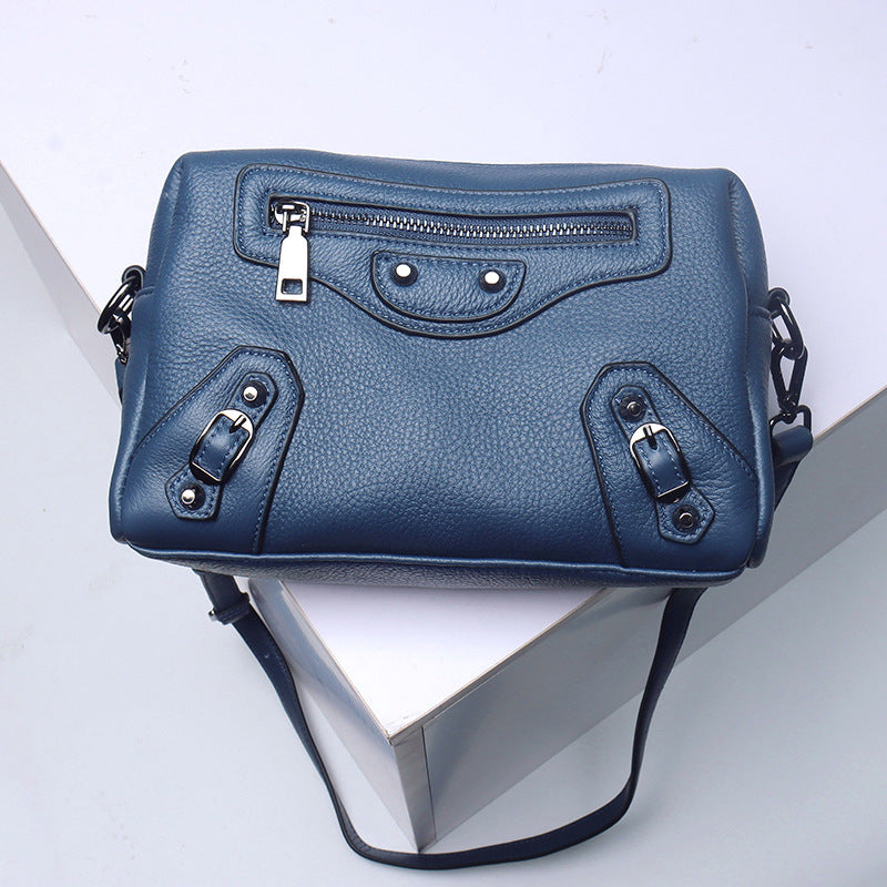 Top Grain Leather Zipper Bag Ladies Handbag Soft Leather Shoulder Bag