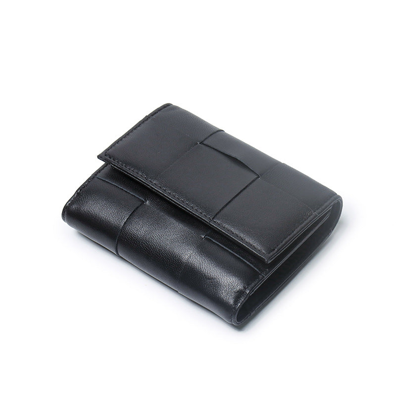 Woven Sheep Leather Trifold Wallet Short Card Holder
