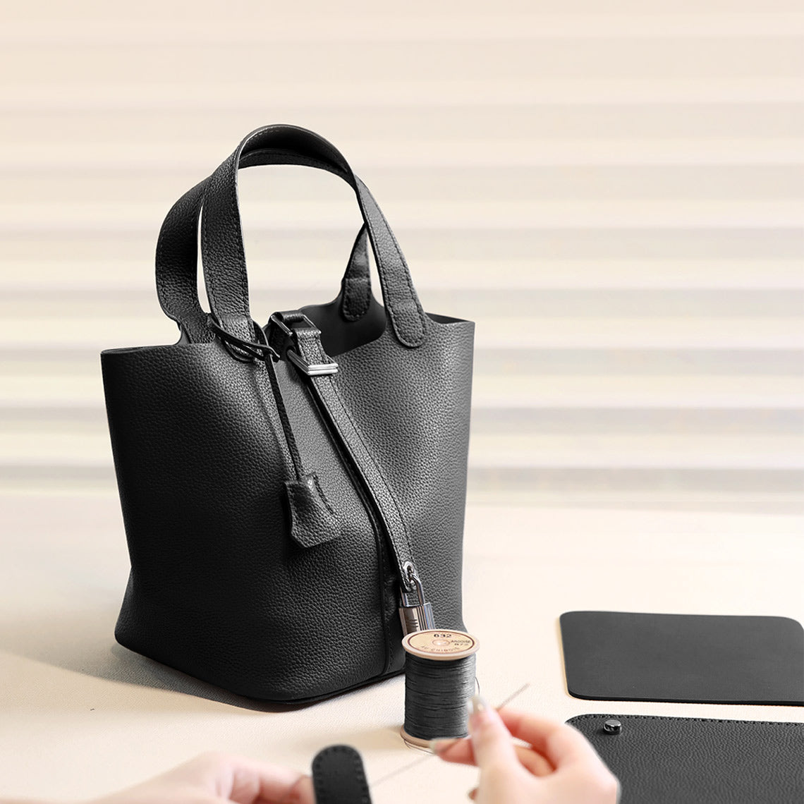 POPSEWING® Top Grain Leather Lady Picotin Lock Totes Bag DIY Kit