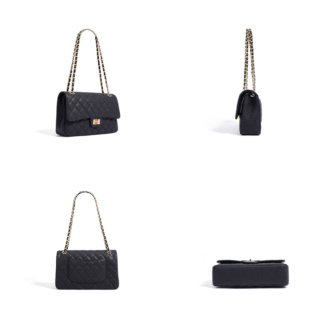Classic Quilted Leather Bag with Gold Leather Woven Chain
