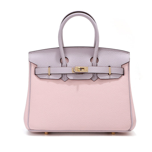 Top Grain Leather Inspired Birk Bag Pink Bi Color Handbag Woman