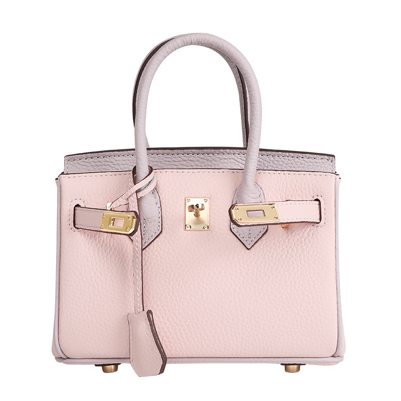 Top Grain Leather Inspired Birk Bag Pink Bi Color Handbag Woman