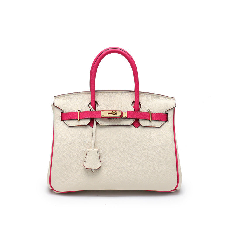 Top Grain Leather Inspired Birk Bag Bi Color Handbag Woman