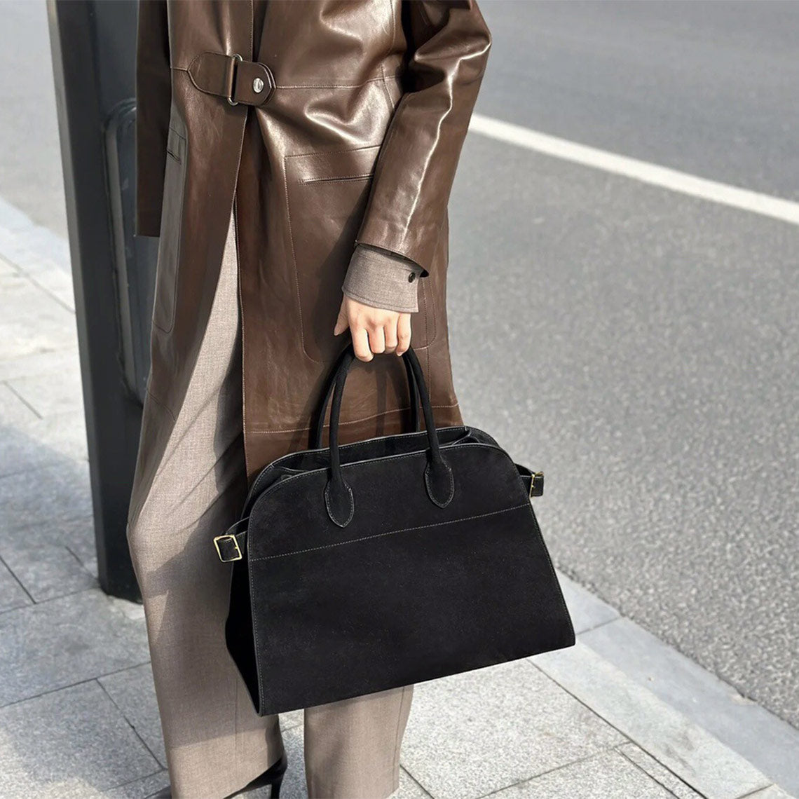 Black Leather Large Handbag for Women Work Tote Bag