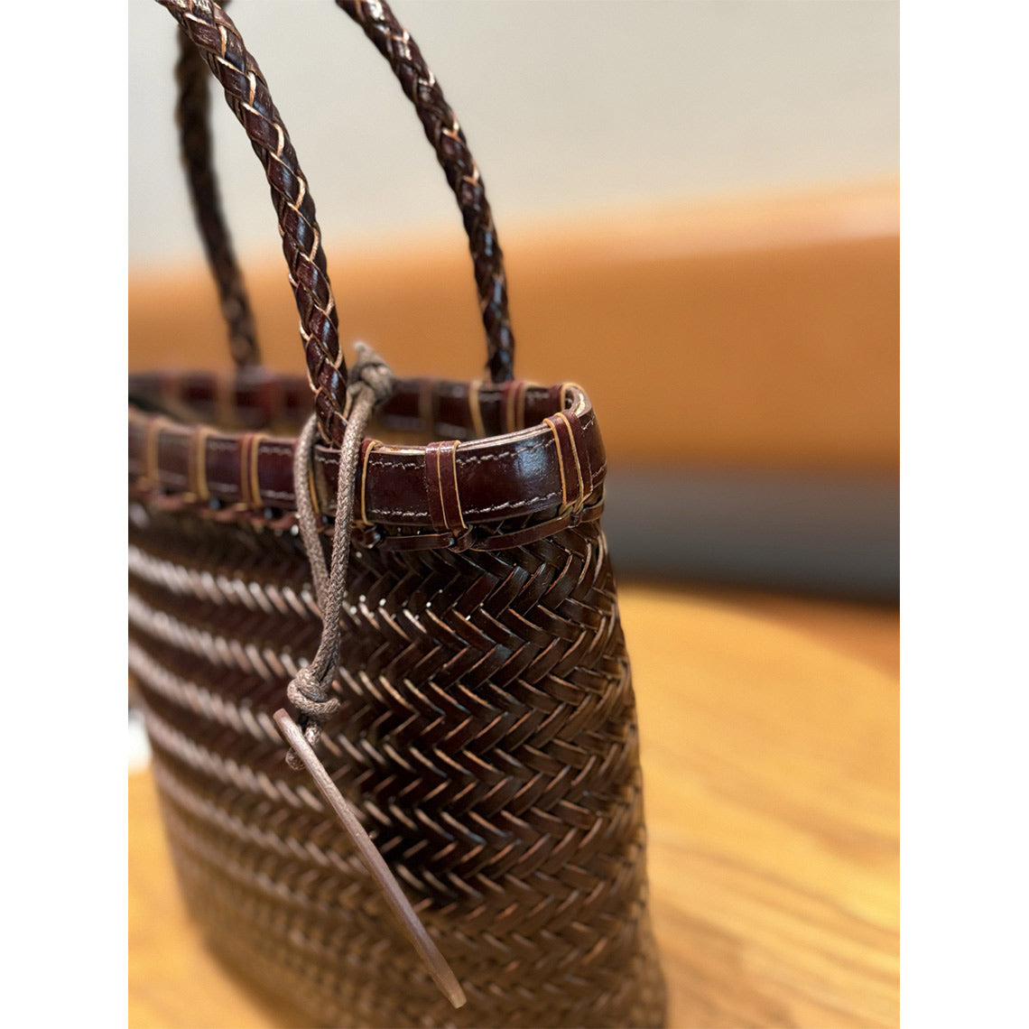 Vegetable Tanned Leather Vintage Woven Tote Bag