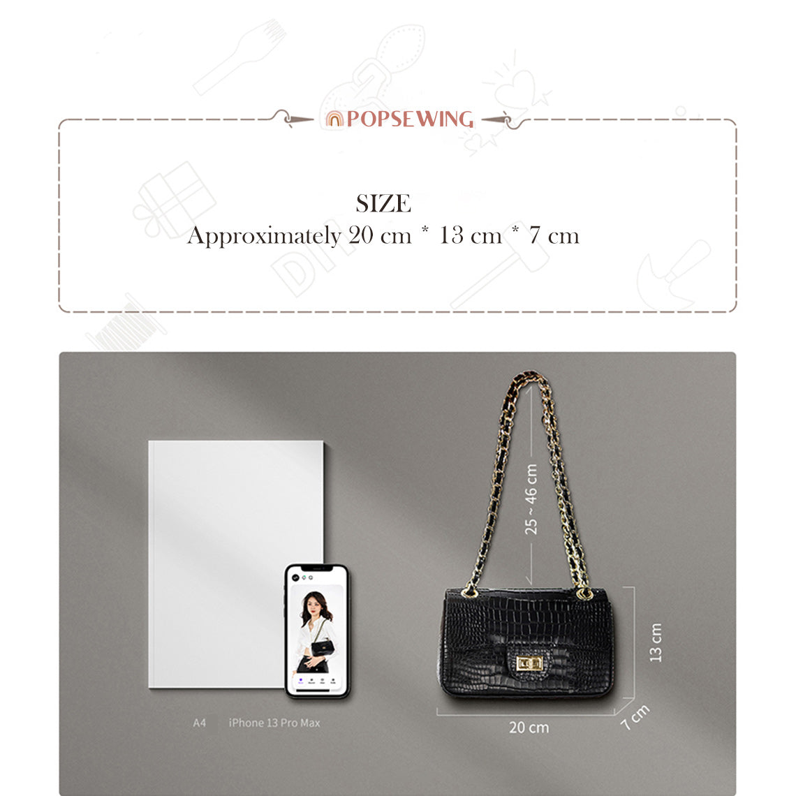 Leather Woven in Gold Chain Bag | Small Leather Shoulder Bag Size - POPSEWING™