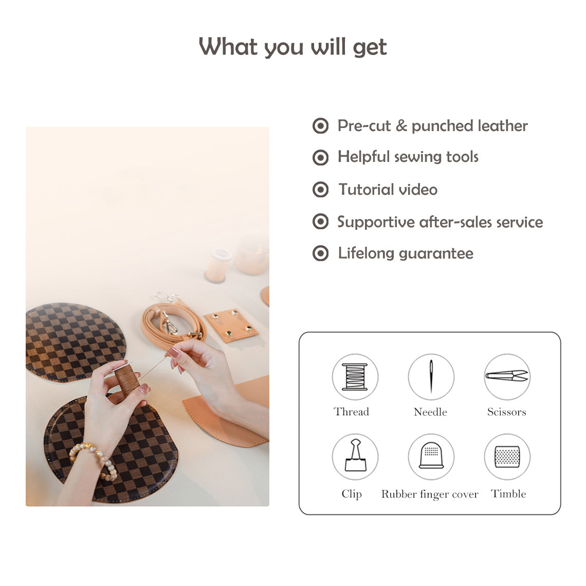 POPSEWING® Top Grain Leather Checker Mini Round Bag DIY Kit