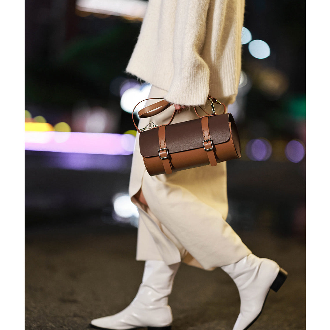 Round Satchel Top Handle Bag in Brown