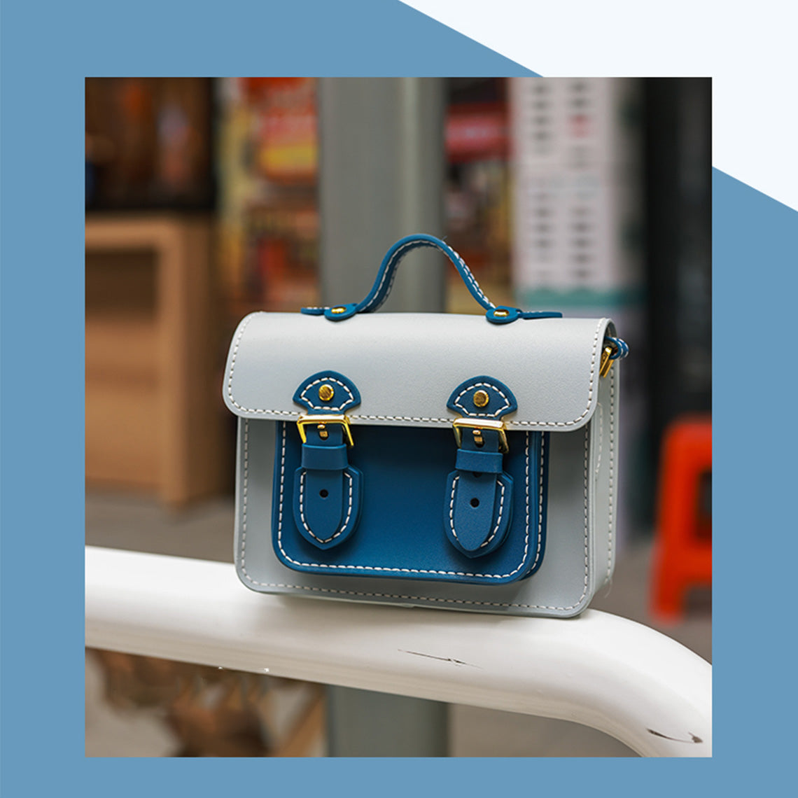 Women Small Fashion Leather Crossbody Bag DIY Kit | Mix Color | Light Gray & Blue | POPSEWING™