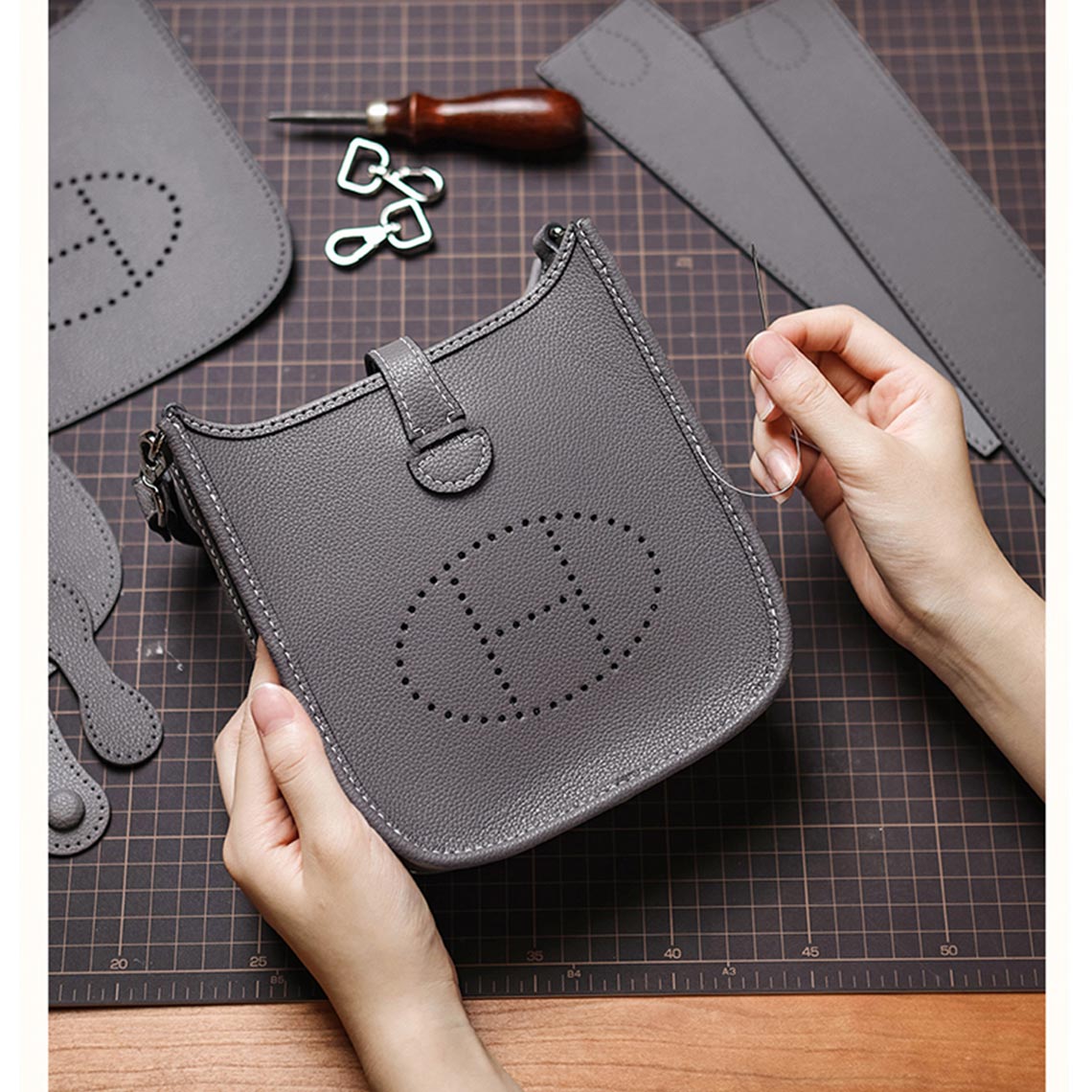 Grey Evelyne Bag | DIY Hermes Bag Kit - Mini Size | POPSEWING™