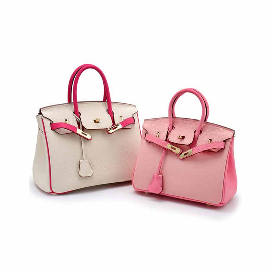 Top Grain Leather Inspired Birkin Bag Macaron Color Handbag Woman