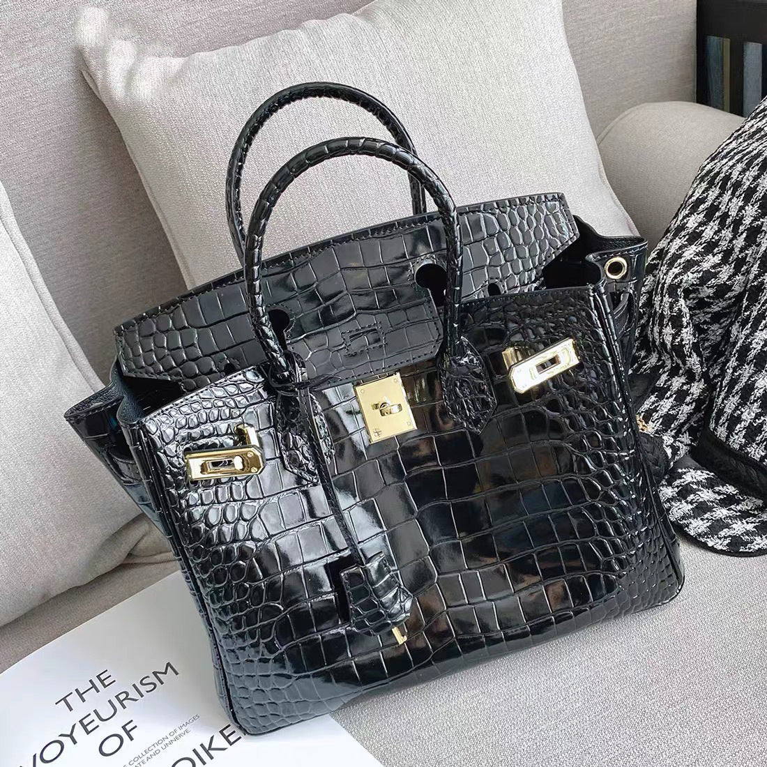 Inspired Platinum Bag Crocodile Pattern Leather Handbags for Woman