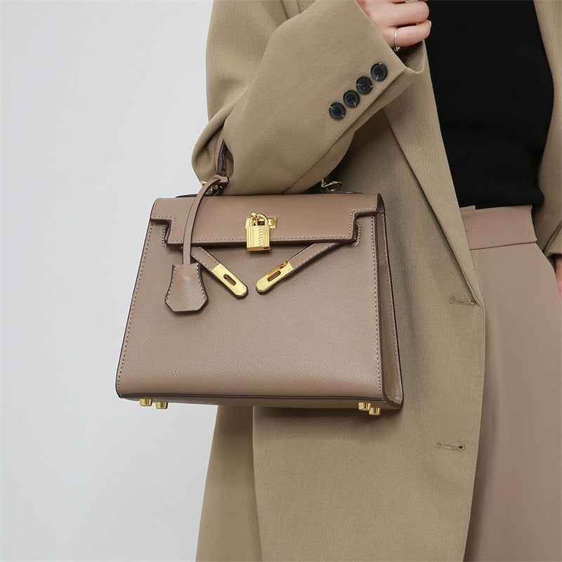 Inspired Kelly Bag Vegan Leather Handbag for Woman Golden Hardware