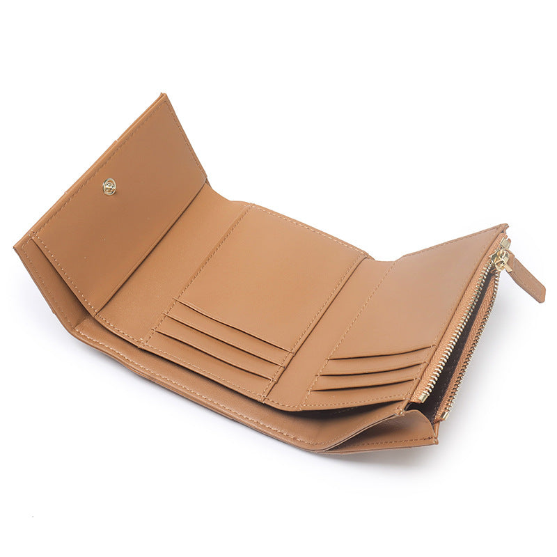 Woven Sheep Leather Trifold Wallet Short Card Holder