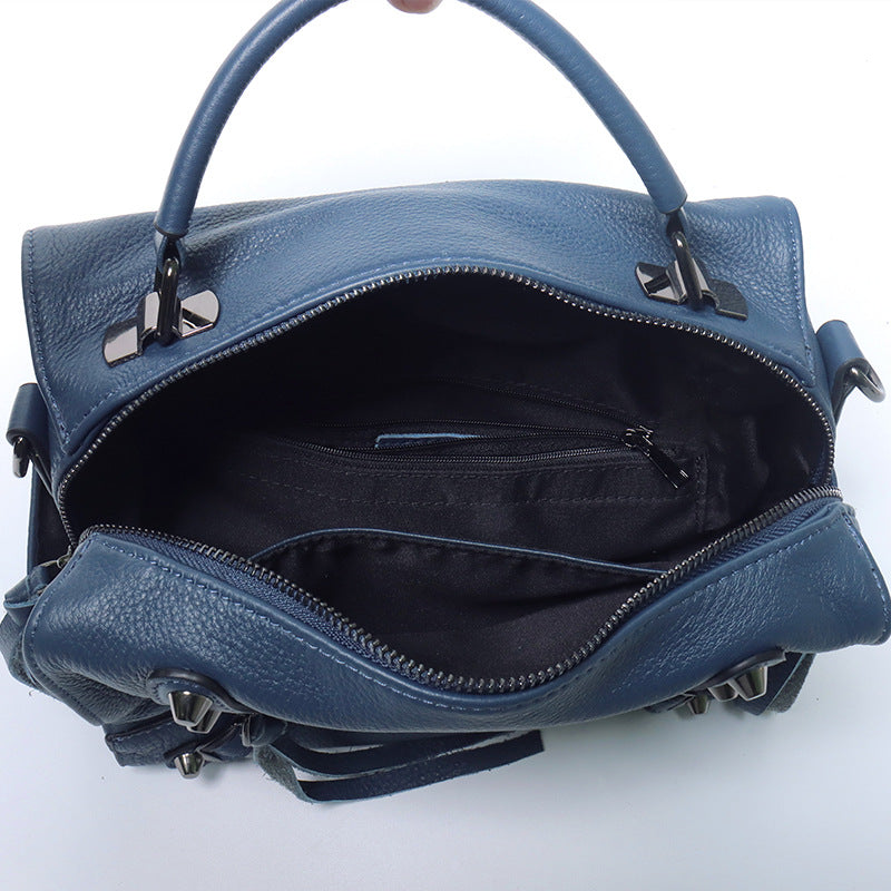 Top Grain Leather Zipper Bag Ladies Handbag Soft Leather Shoulder Bag