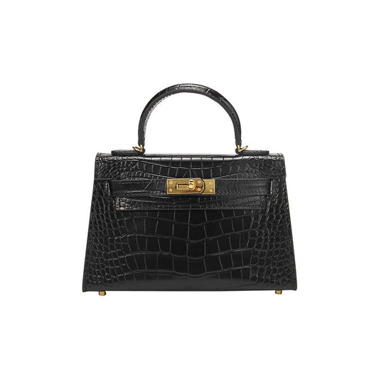 Crocodile Embossed Leather Small Chain Bag Golden Hardware