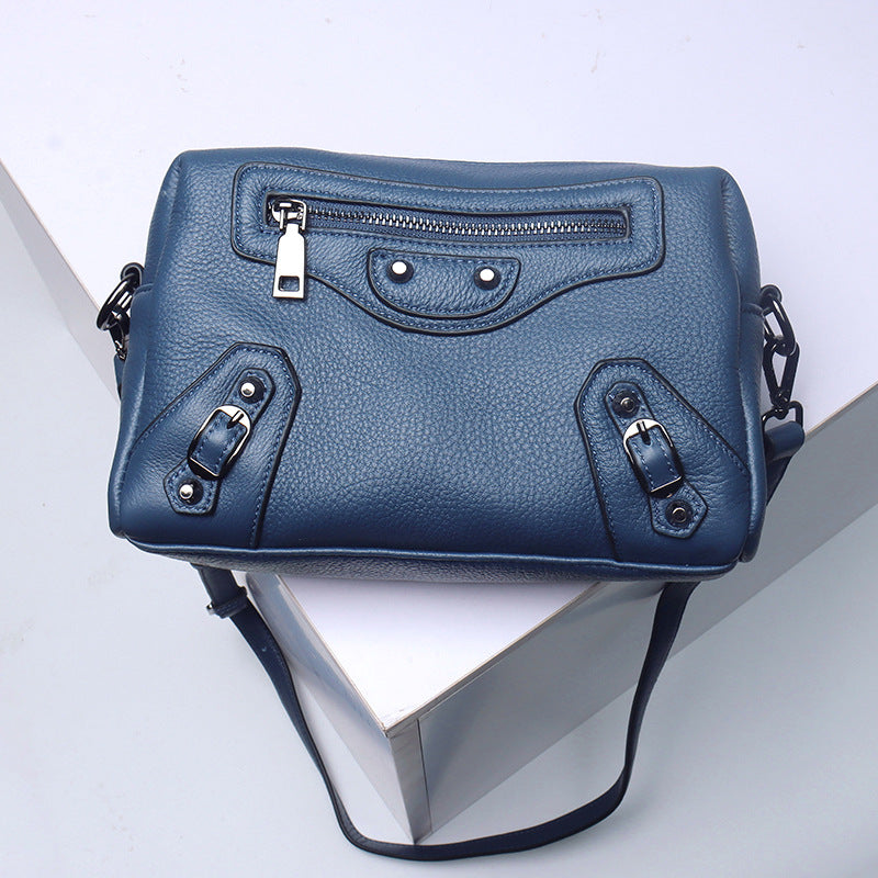 Top Grain Leather Zipper Bag Ladies Handbag Soft Leather Shoulder Bag