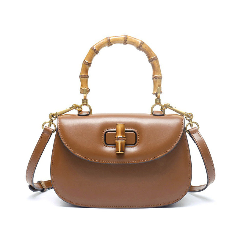 Genuine Leather Retro Bamboo Bag Handbags for Woman