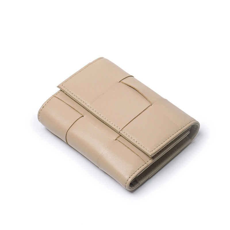 Woven Sheep Leather Trifold Wallet Short Card Holder