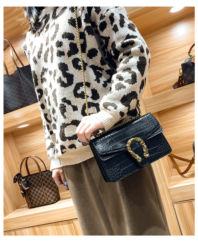 Crocodile Pattern Faux Leather Chain Bag Woman Shoulder Bag