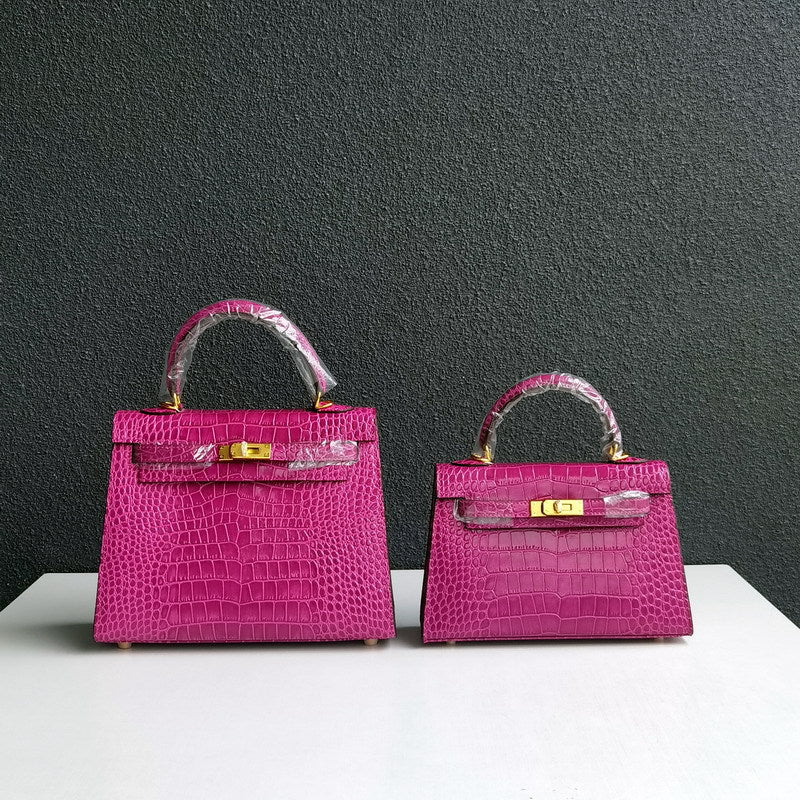 Inspired Kelly Bag Crocodile Pattern Leather Handbags for Woman