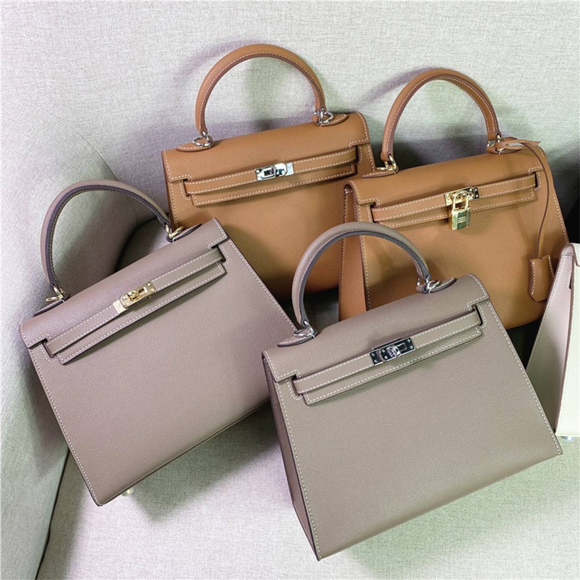 Classic Leather Handbags with Key and Lock 