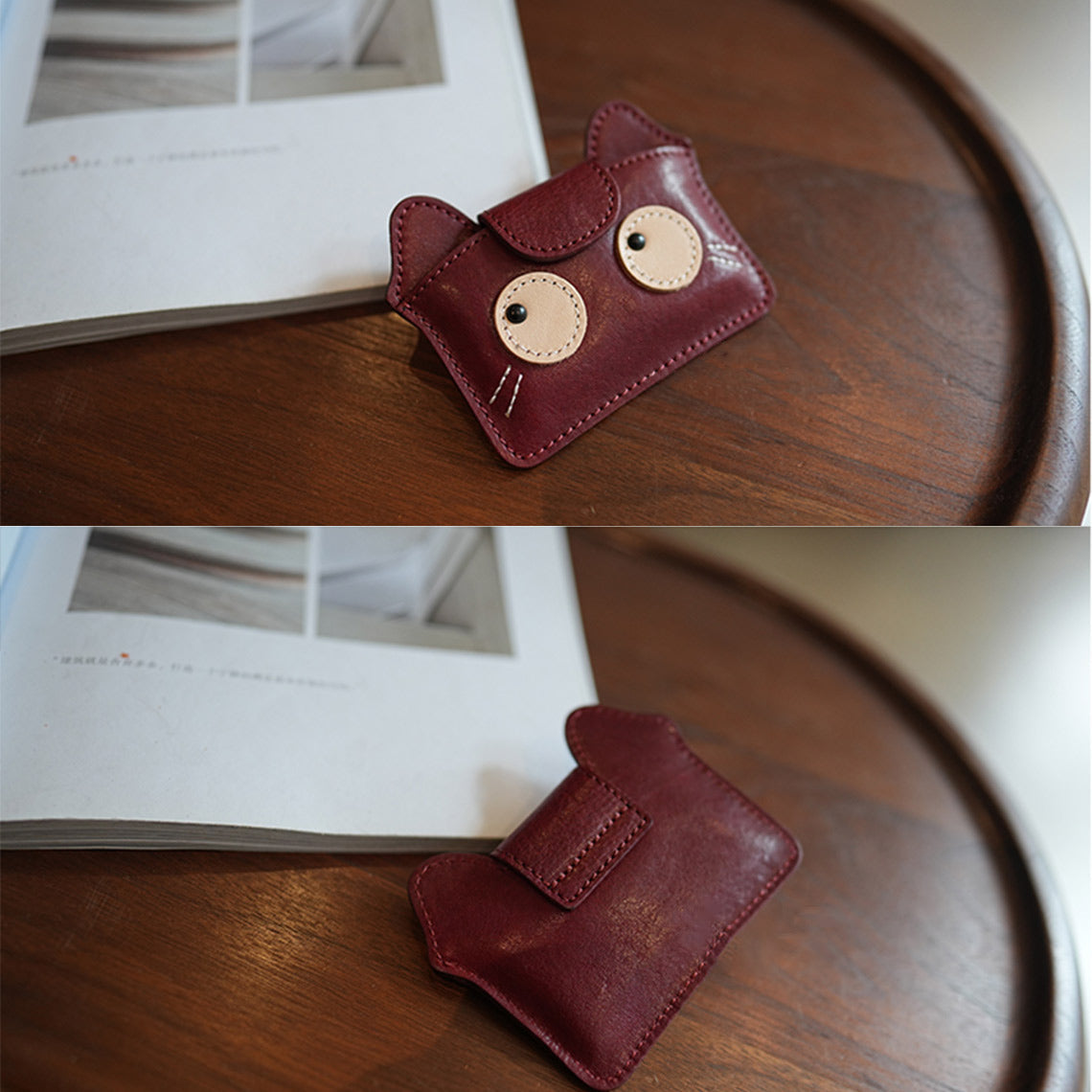 Red Veg Tanned Leather Small Wallet Change Purse for Women