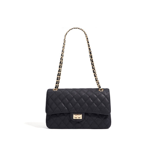 Caviar Leather Chain Flap Bag for Women