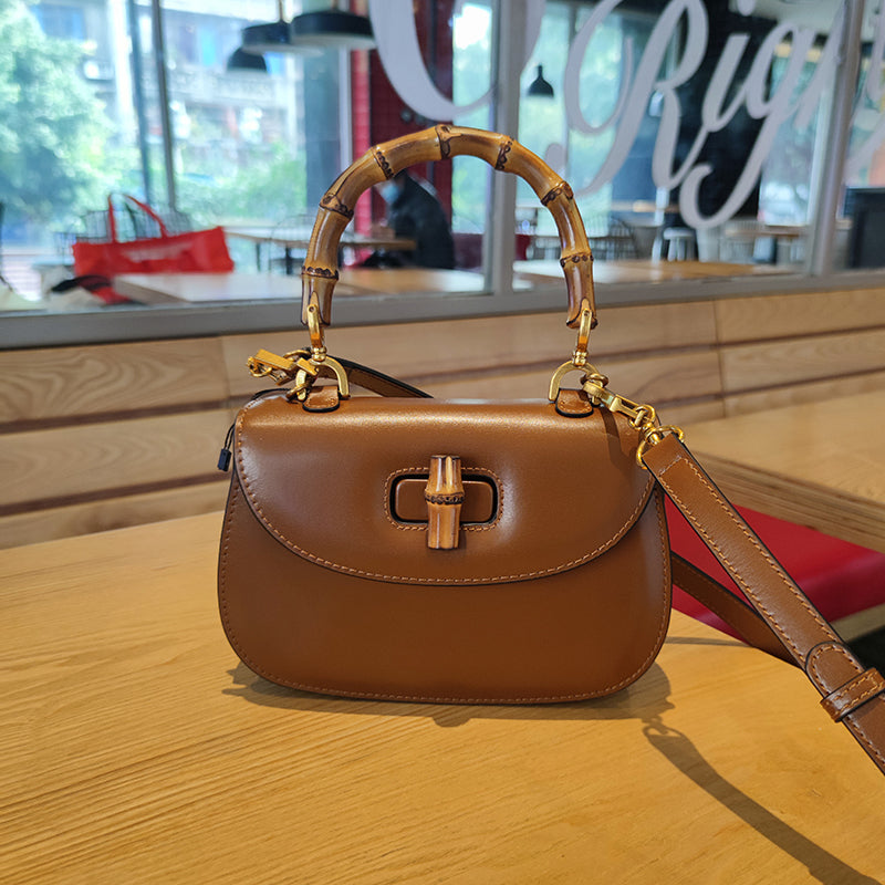 Genuine Leather Retro Bamboo Bag Handbags for Woman