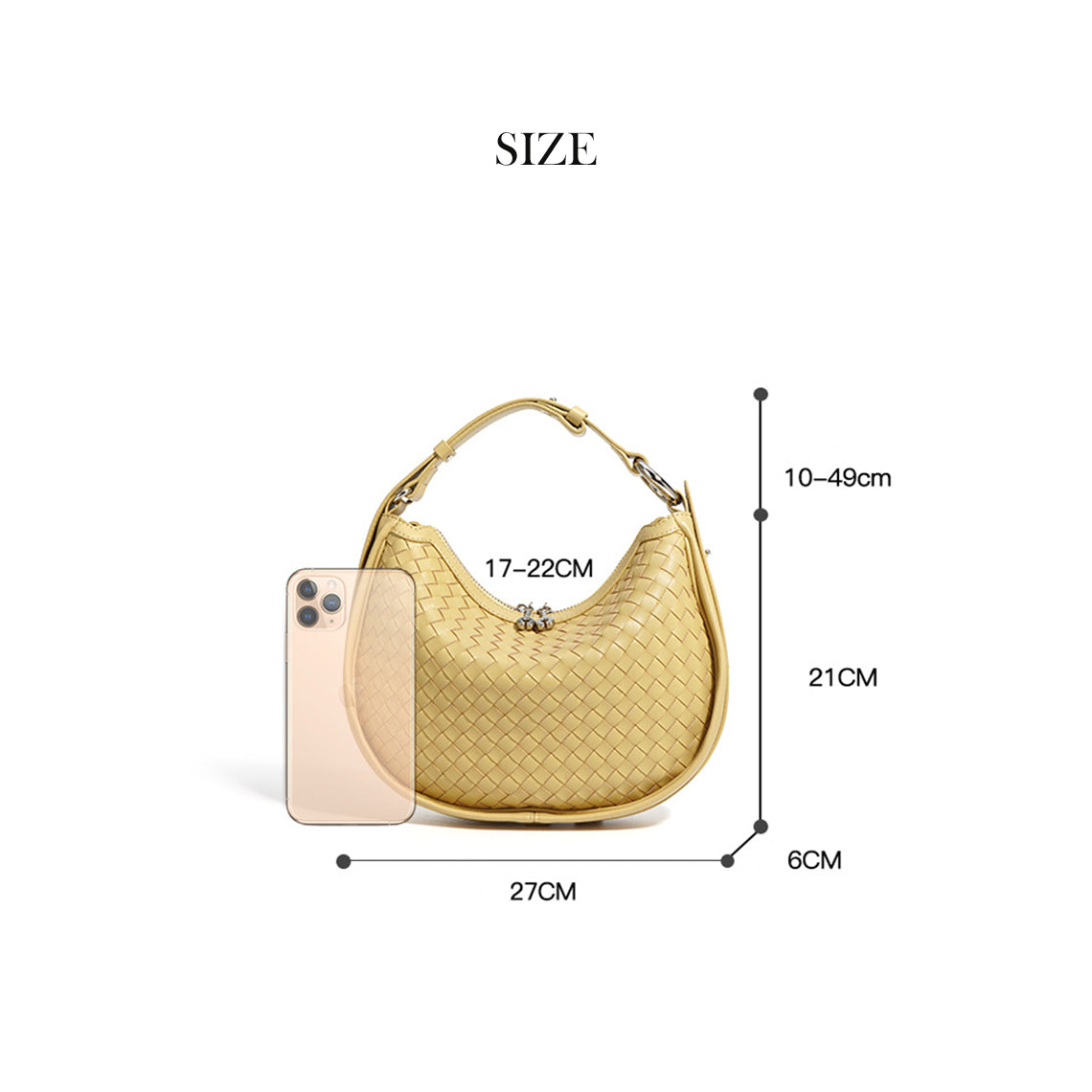 Design Leather Woven Hobo Bag Size