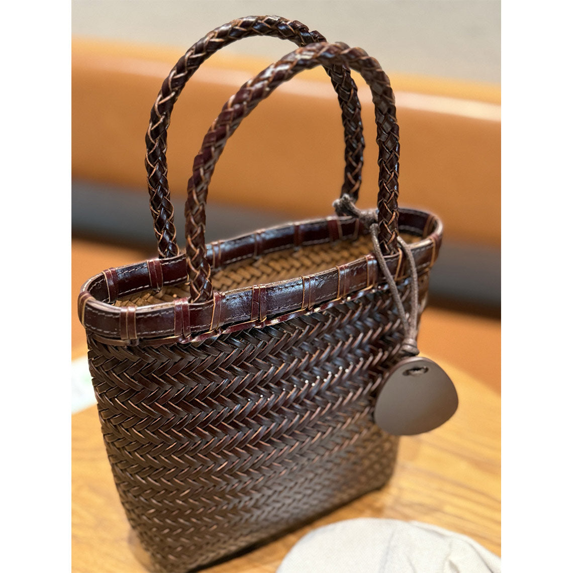 Vegetable Tanned Leather Vintage Woven Tote Bag